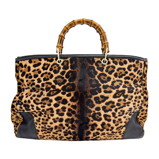 Bamboo Shopper Brown Leopard Print Pony Hair Two Way Bag