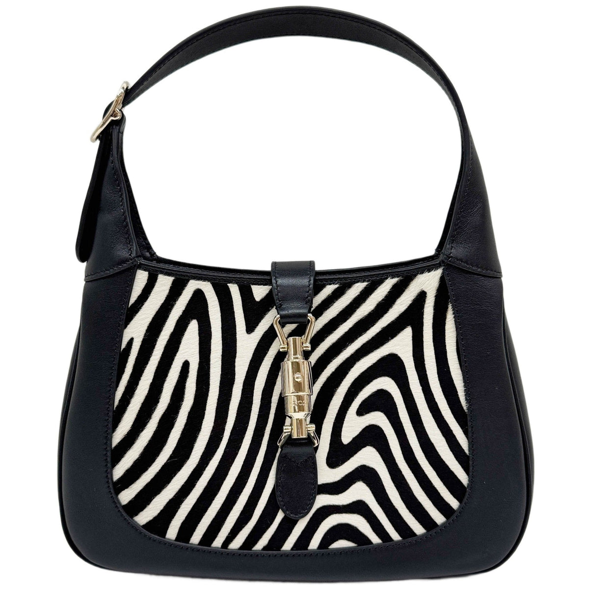 Jackie 1961Black Zebra Print Pony Hair Shoulder Bag