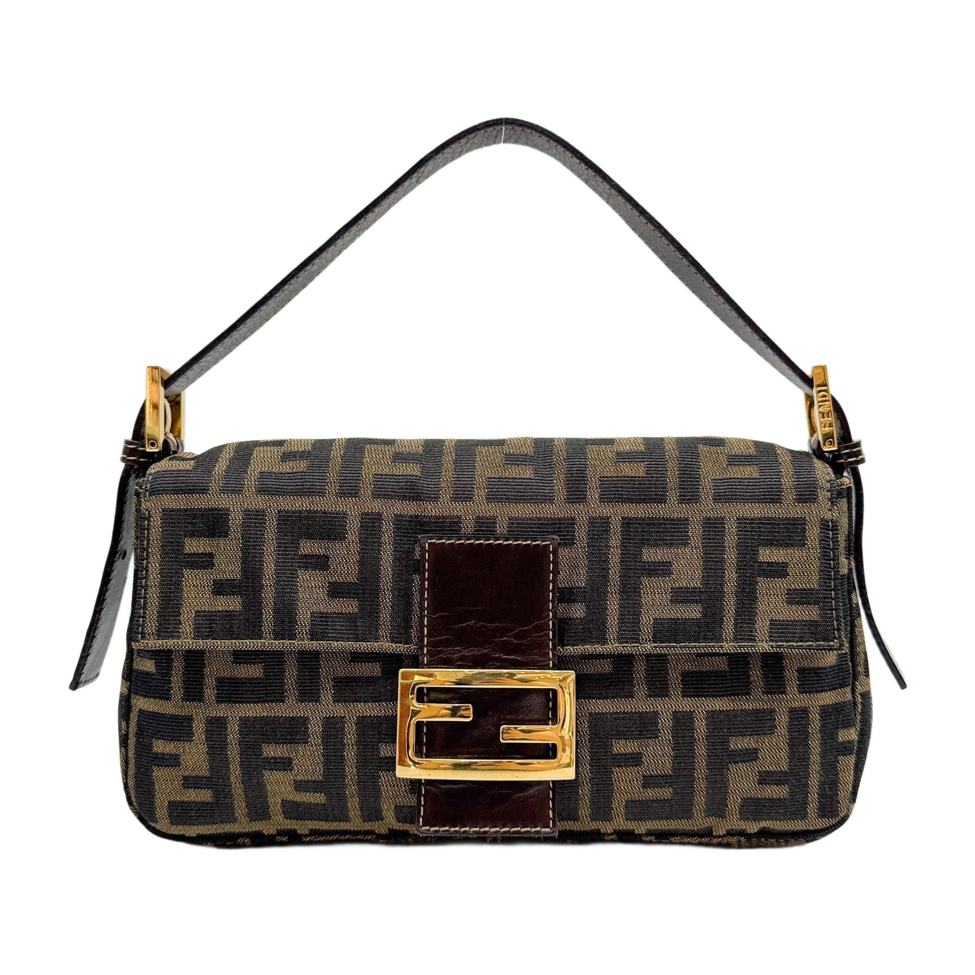 Baguette Brown Zucca Canvas Shoulder Bag