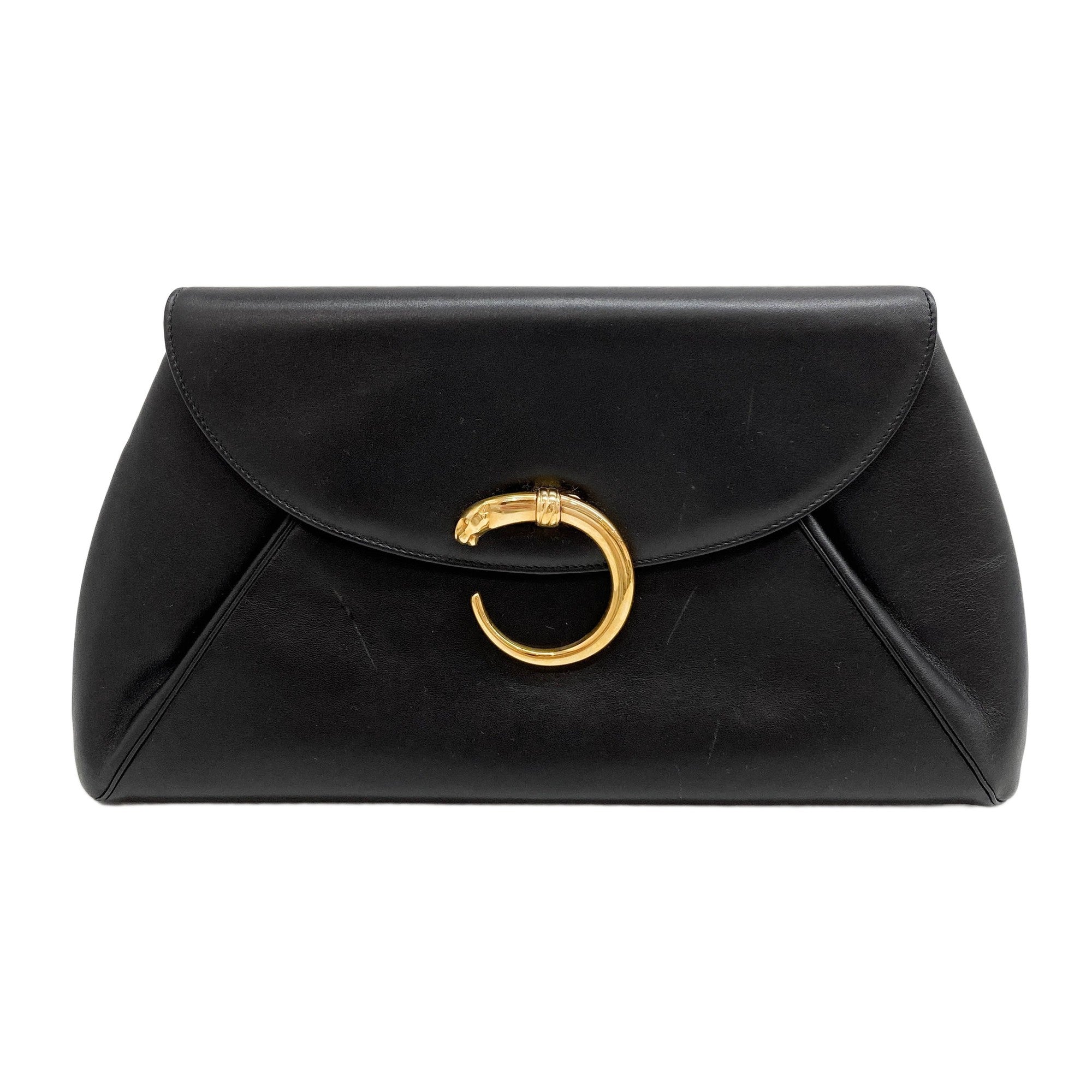 Panthere Black Leather Clutch Bag
