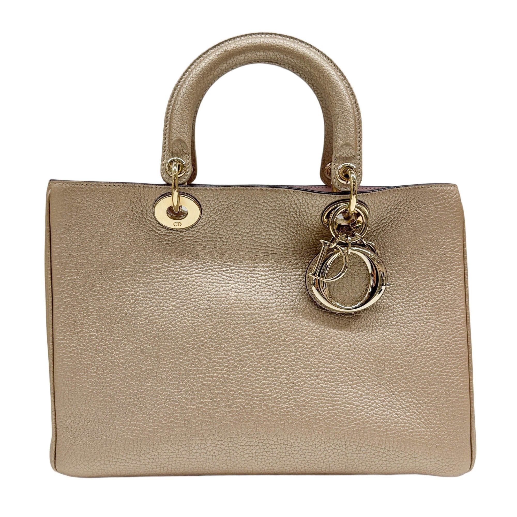 Large Lady Dior Gold Leather Two Way Bag