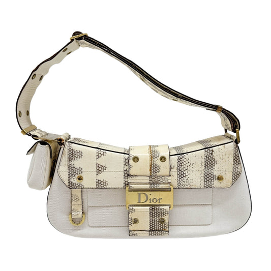 Street Chic Columbus Python Leather Trim White Denim Shoulder Bag