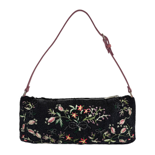 Floral Embroidery Black Beads Shoulder Bag