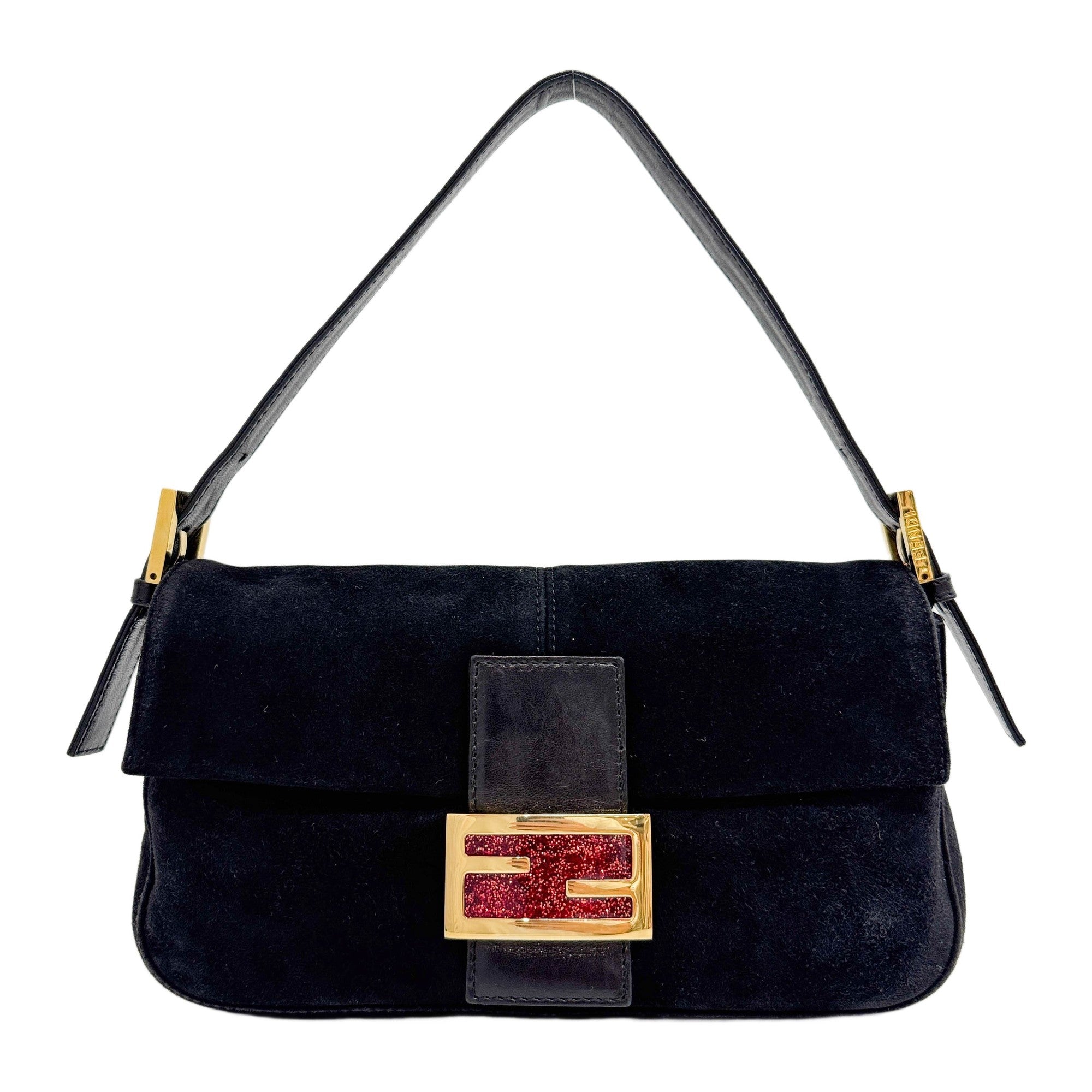 Baguette Black Suede Shoulder Bag
