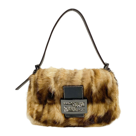 Mini Mamma Baguette Brown Mink Fur Handle Bag