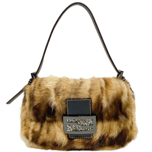 Mini Mamma Baguette Brown Mink Fur Handle Bag