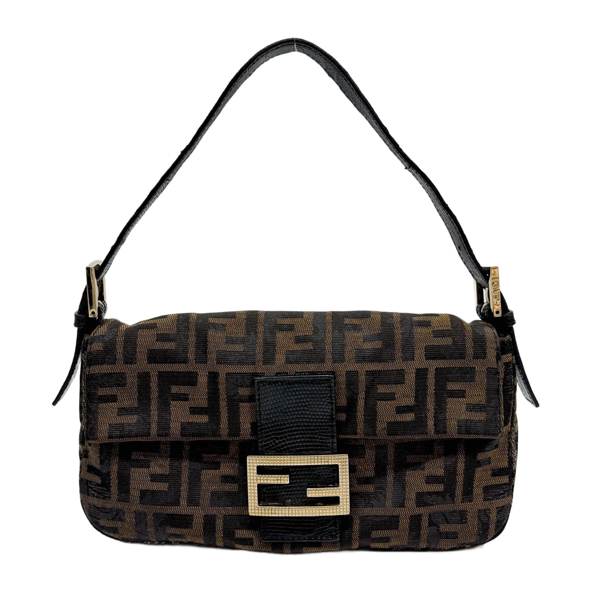 Baguette Lizard Trim Glazed Brown Zucca Canvas Shoulder Bag