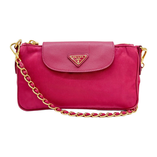 Pink Nylon Chain Shoulder Bag