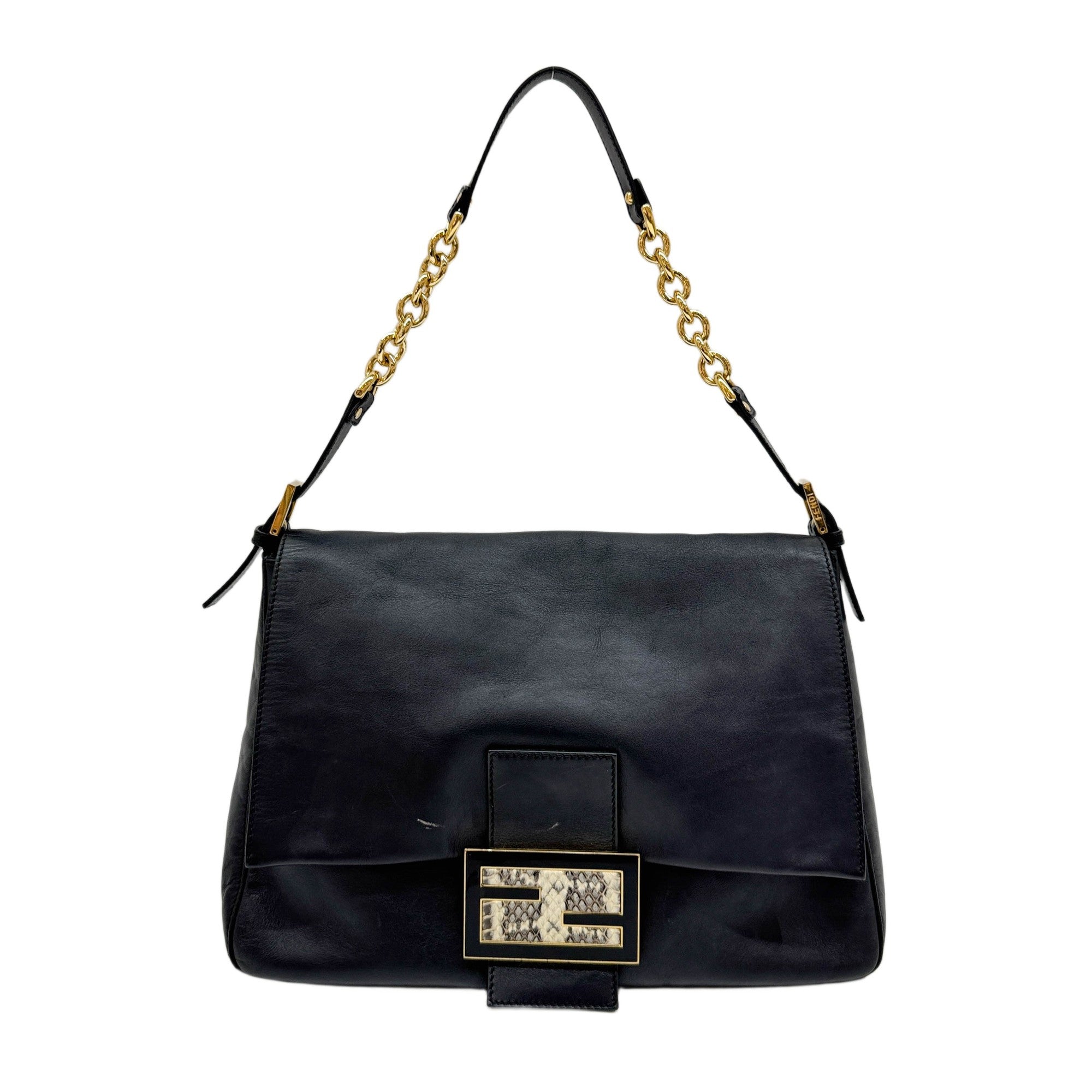 Maxi Mamma Baguette Black Leather Shoulder Bag
