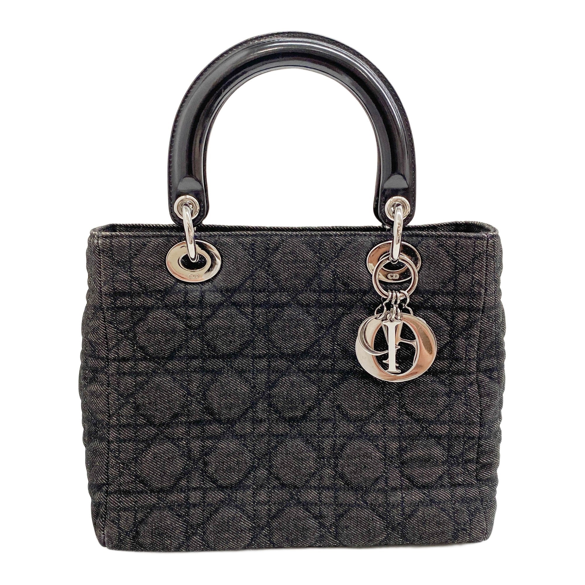 Medium Lady Dior Black Denim Handle Bag
