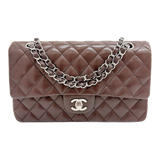 Medium Classic Double Flap 2005-2006 Silver Hardware Matelasse Brown Leather Shoulder Bag
