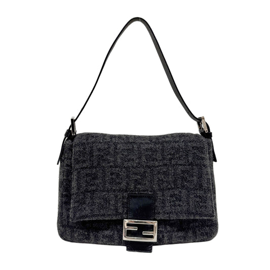 Mamma Baguette Grey Zucca Canvas Wool Shoulder Bag