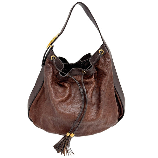Guccissima Brown GG Canvas Drawstring Hobo Shoulder Bag