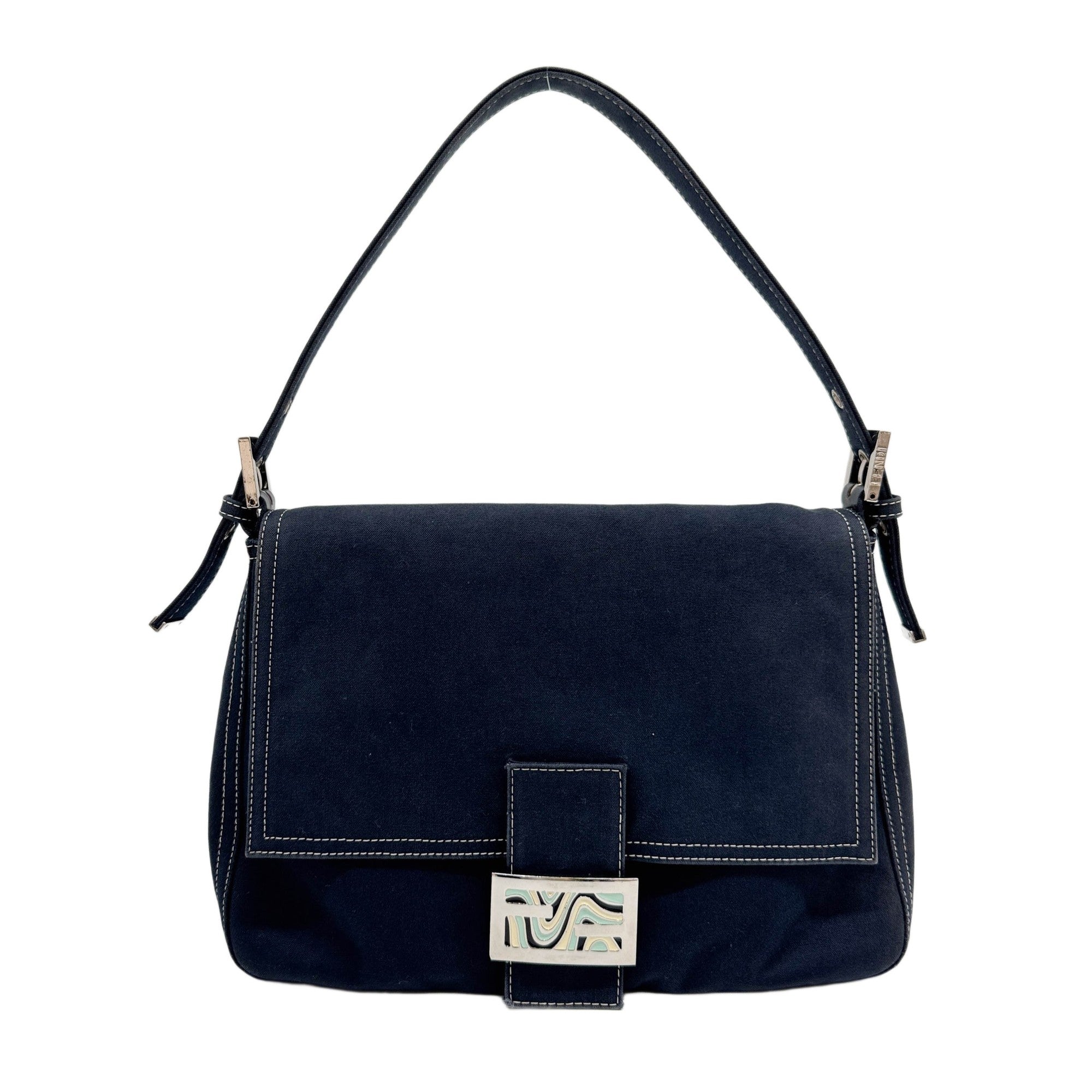 Mamma Baguette Navy Blue Cotton Shoulder Bag