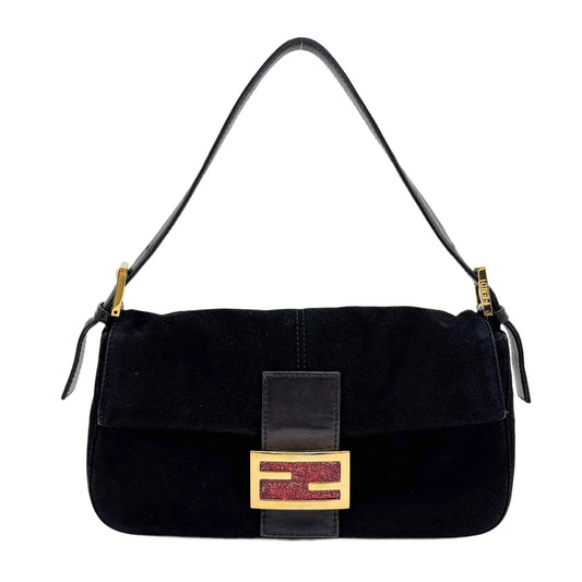Baguette Black Suede Shoulder Bag
