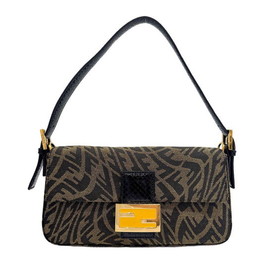 Fendi x Sarah Coleman Baguette FF Vertigo Brown Monogram Canvas Shoulder Bag