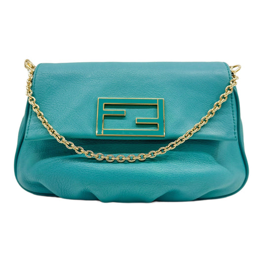Fendista Turquoise Blue Leather Chain Shoulder Bag