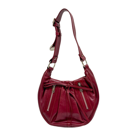 Rive Gauche Classic Pleated Zip Red Leather Shoulder bag