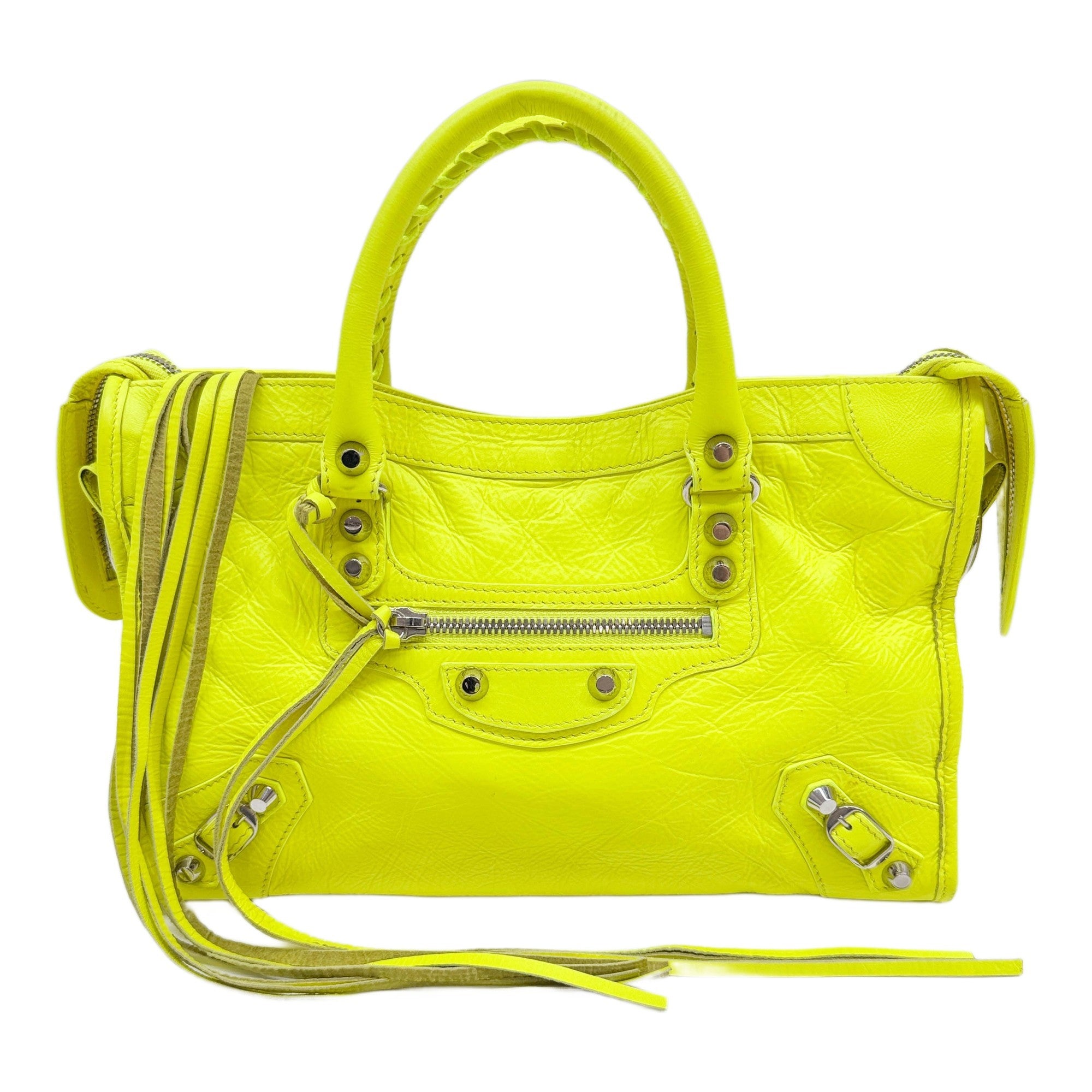 Mini City Neon Yellow Leather Two Way Bag