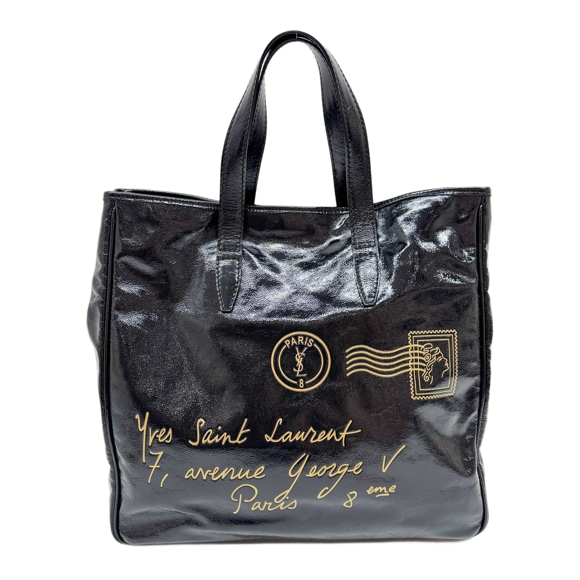 Y-Mail Black Patent Leather Tote Bag