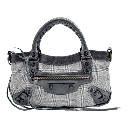 The First Grey Plaid & Leather Trim Two Way Bag