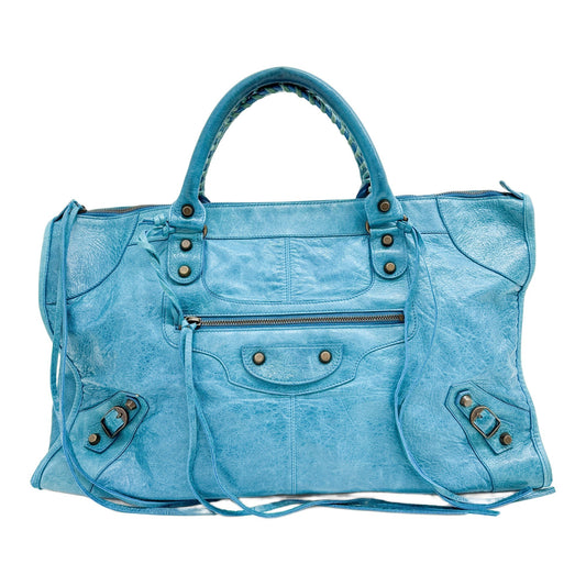 Work Aqua Blue Leather Handle Bag