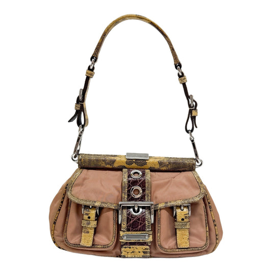 Exotic Embossed Rim & Handle Rosewood Nylon Shoulder Bag