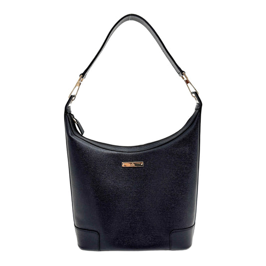 Black Textured Grain Leather Shoulder Bag