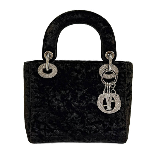 Mini Lady Dior Deep Olive Green Velvet Handle Bag