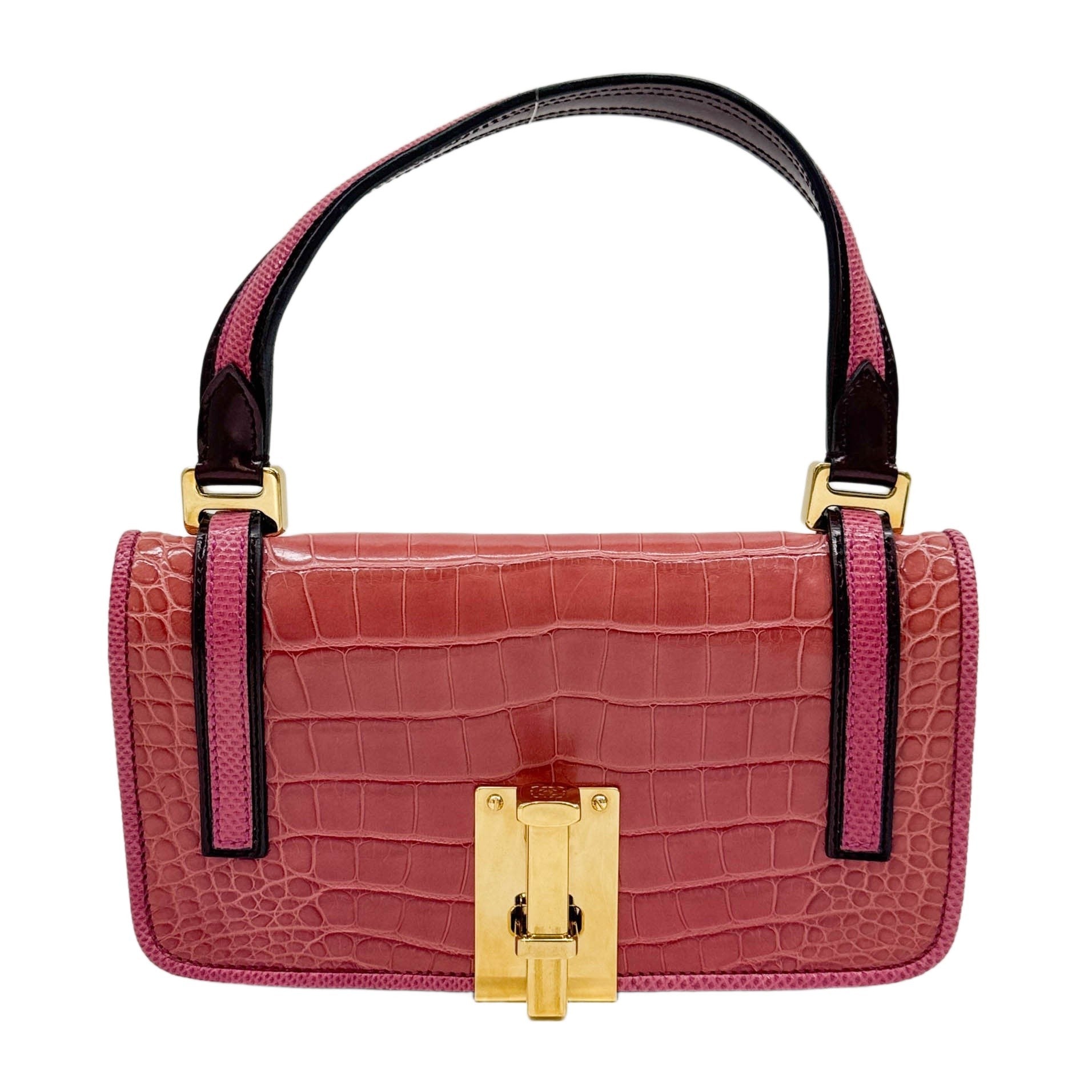 Pink Croc Embossed Leather Hand Bag