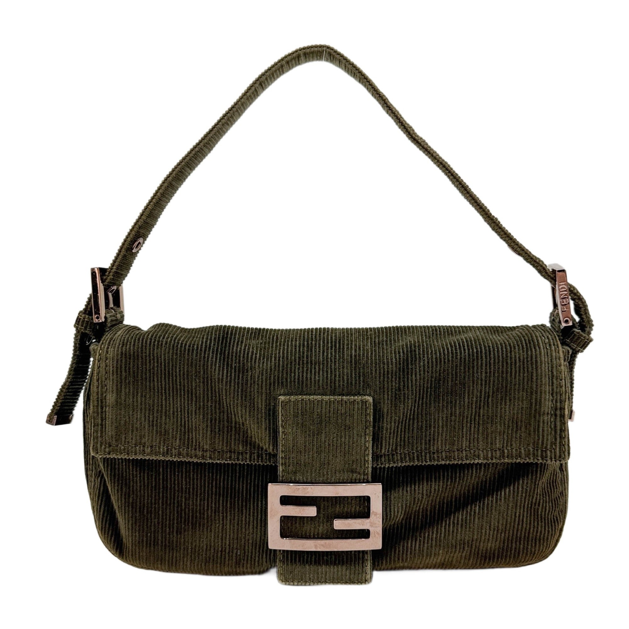Baguette Deep Olive Green Corduroy Shoulder Bag