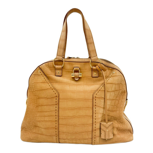 Oversized Muse Sandy Brown Crocodile Embossed Nubuck Leather Shoulder Bag