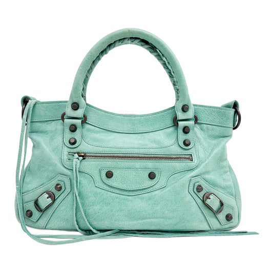 The First Aquamarine Leather Two Way Bag