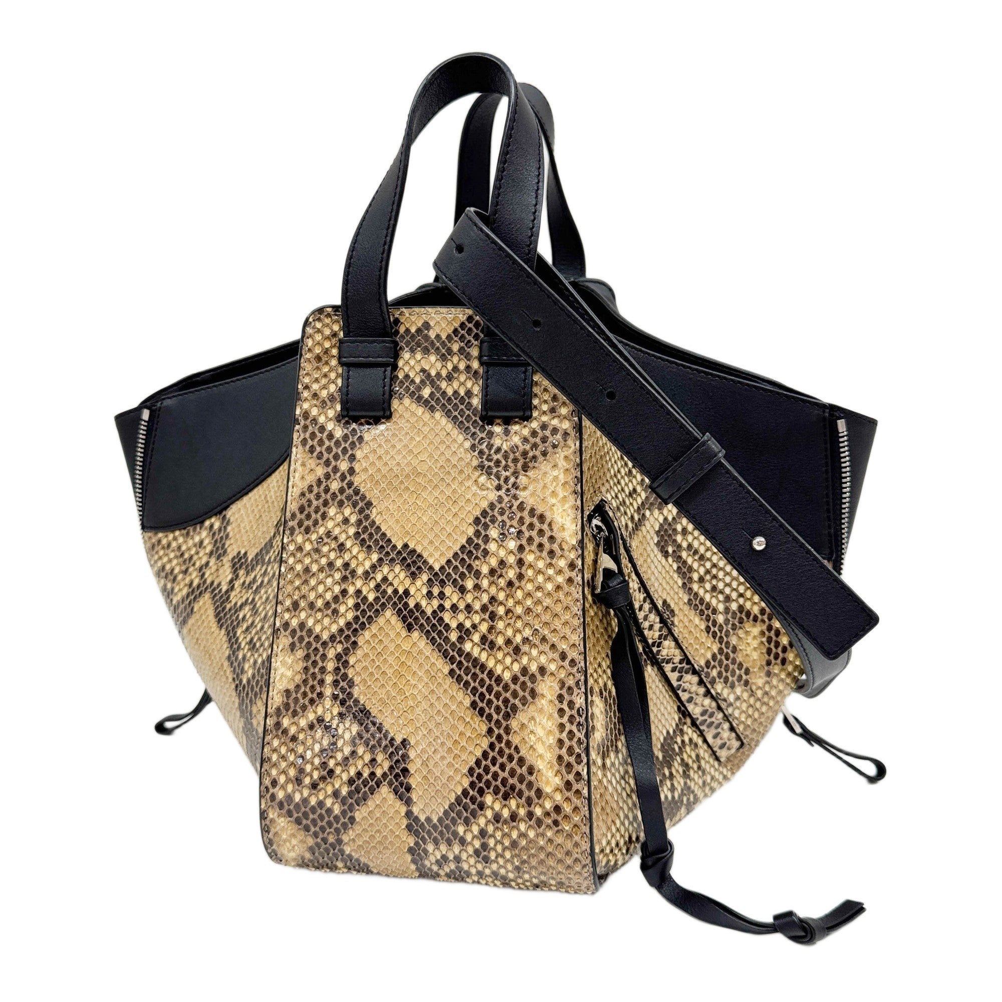 Small Hammock Black Trim Brown Python Embossed Leather Two Way Bag