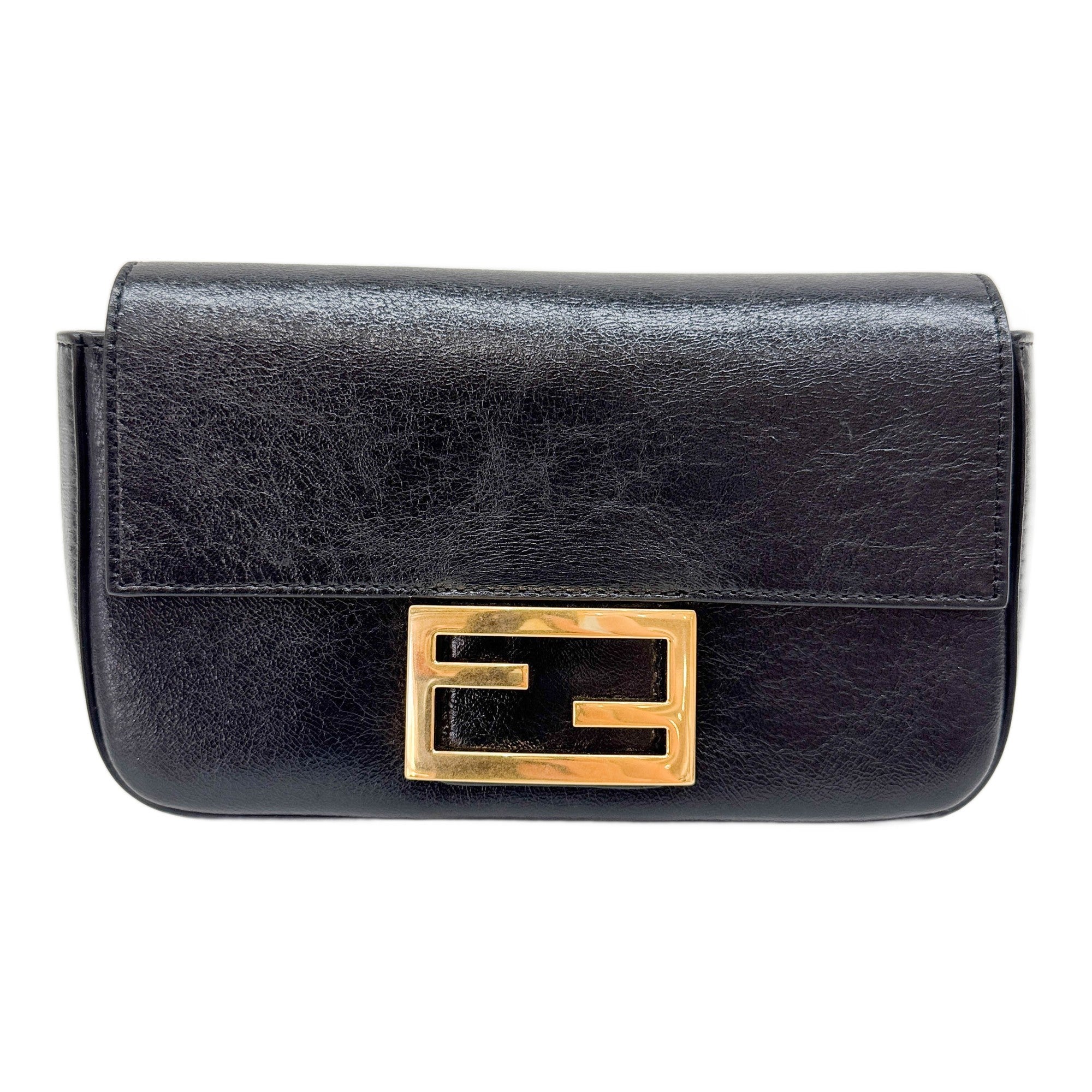 Baguette Gold Hardware Black Leather Belt Bag