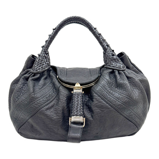 Spy Silver Hardware Charcoal Grey Leather Shoulder Bag