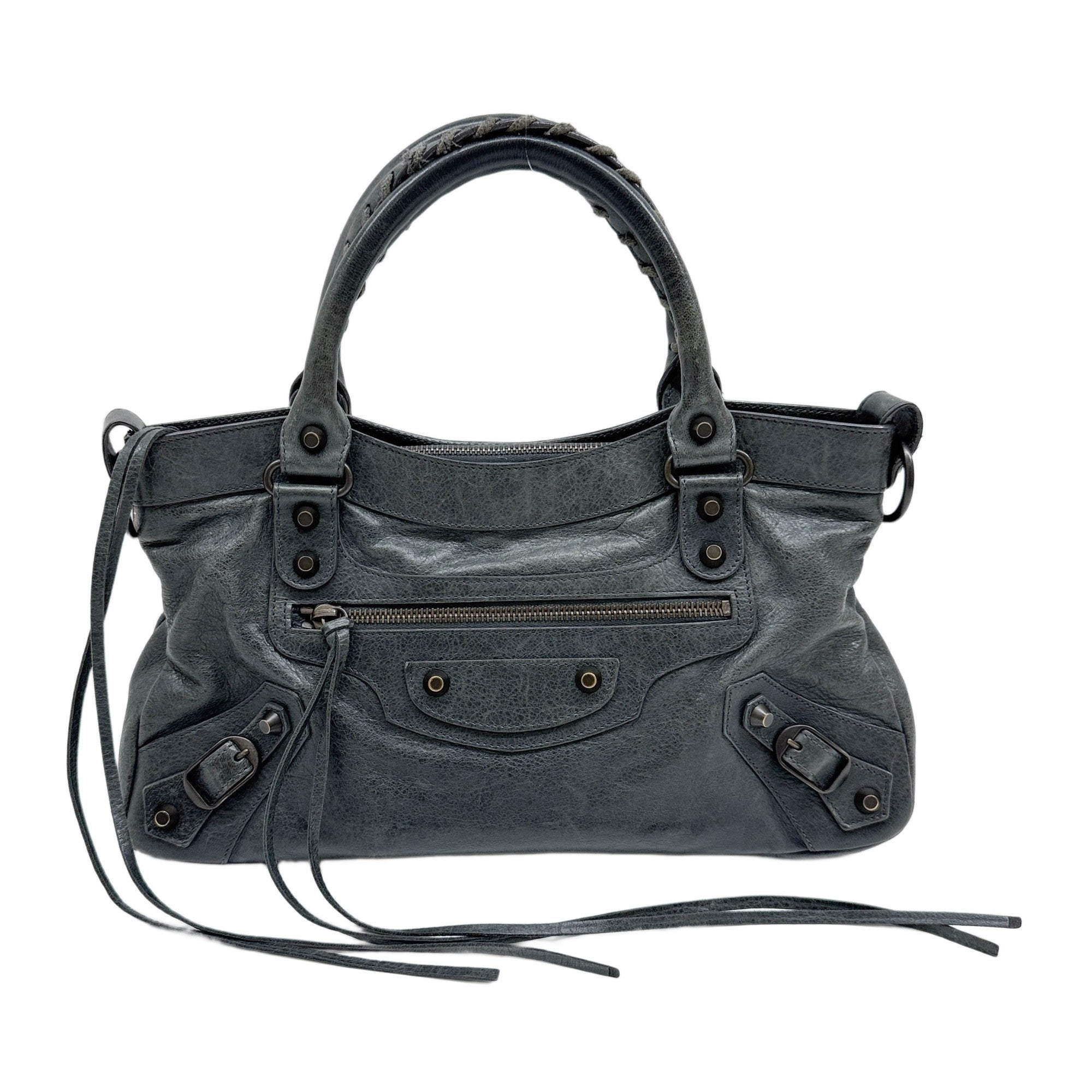 The First Dark Grey-Green Leather Two Way Bag