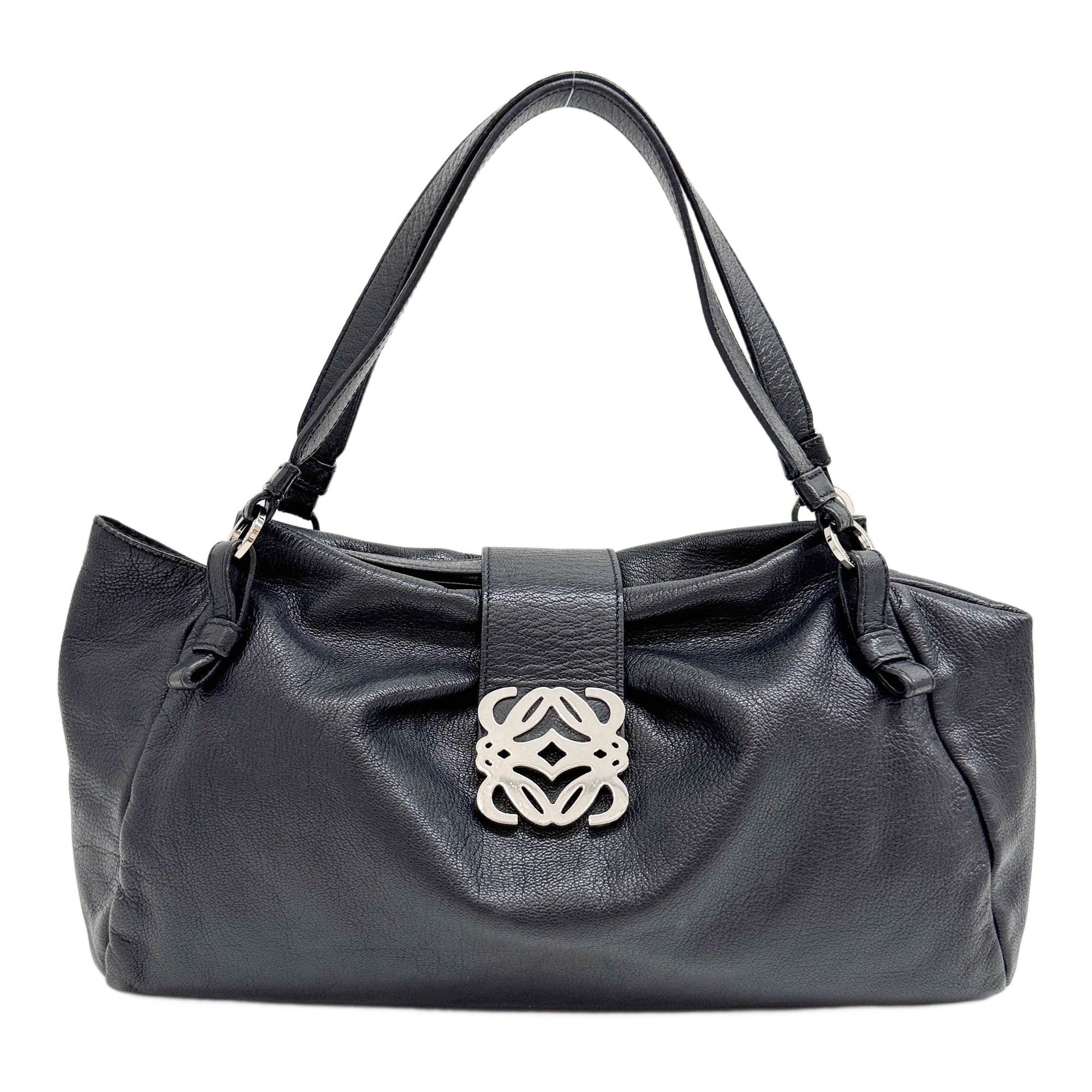 Anagram Black Leather Handle Bag