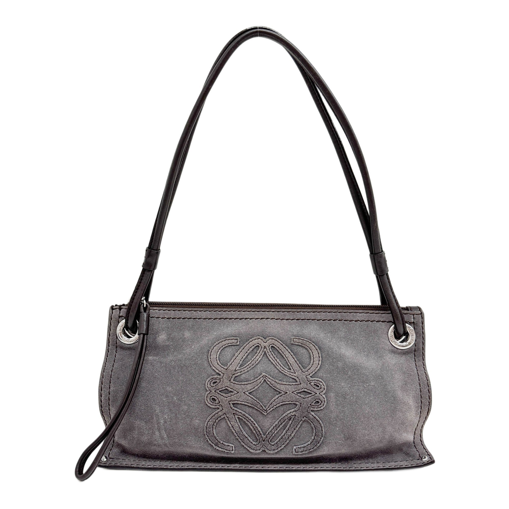 Anagram Grey Suede Shoulder Bag