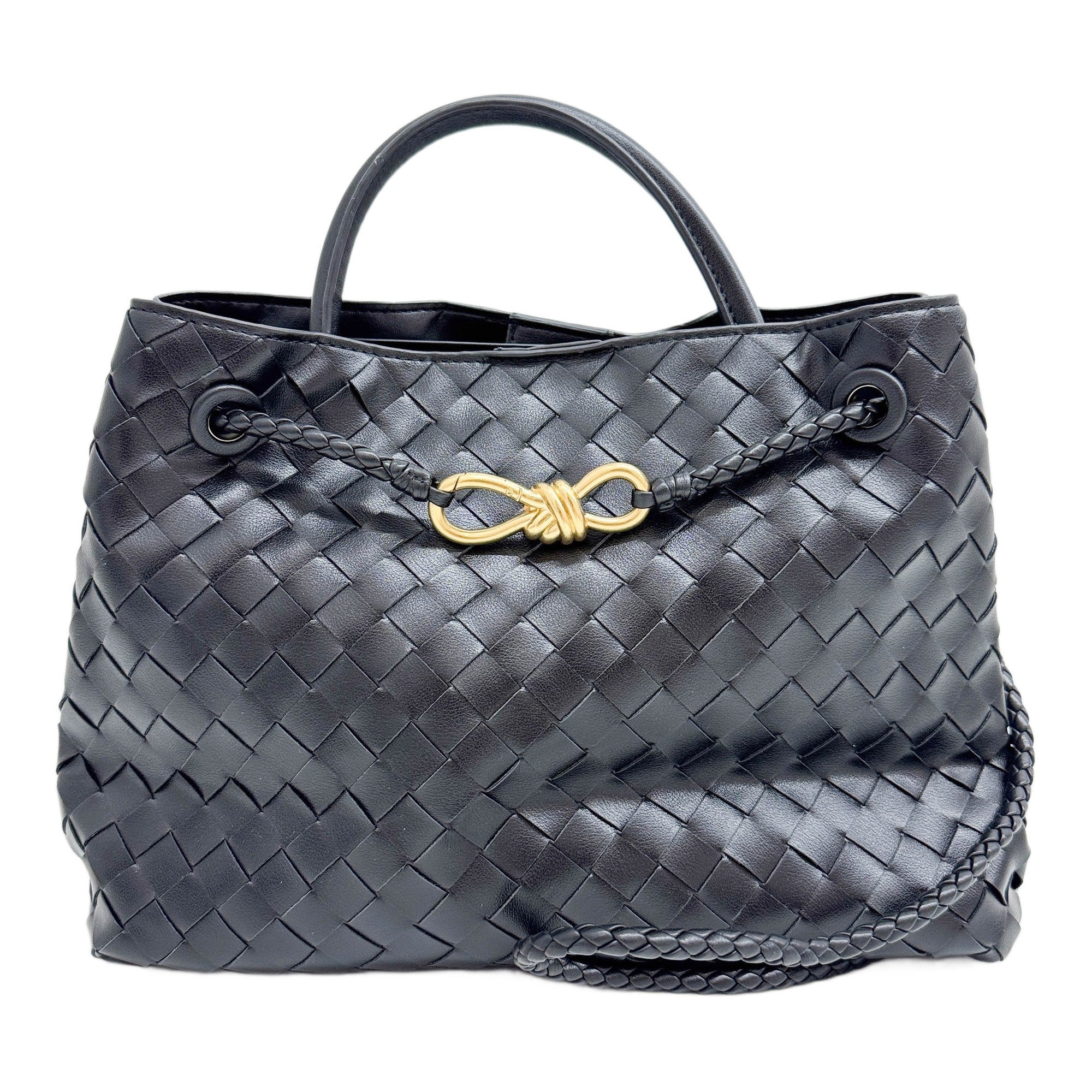 Medium Andiamo Intrecciato Black Leather Two Way Bag