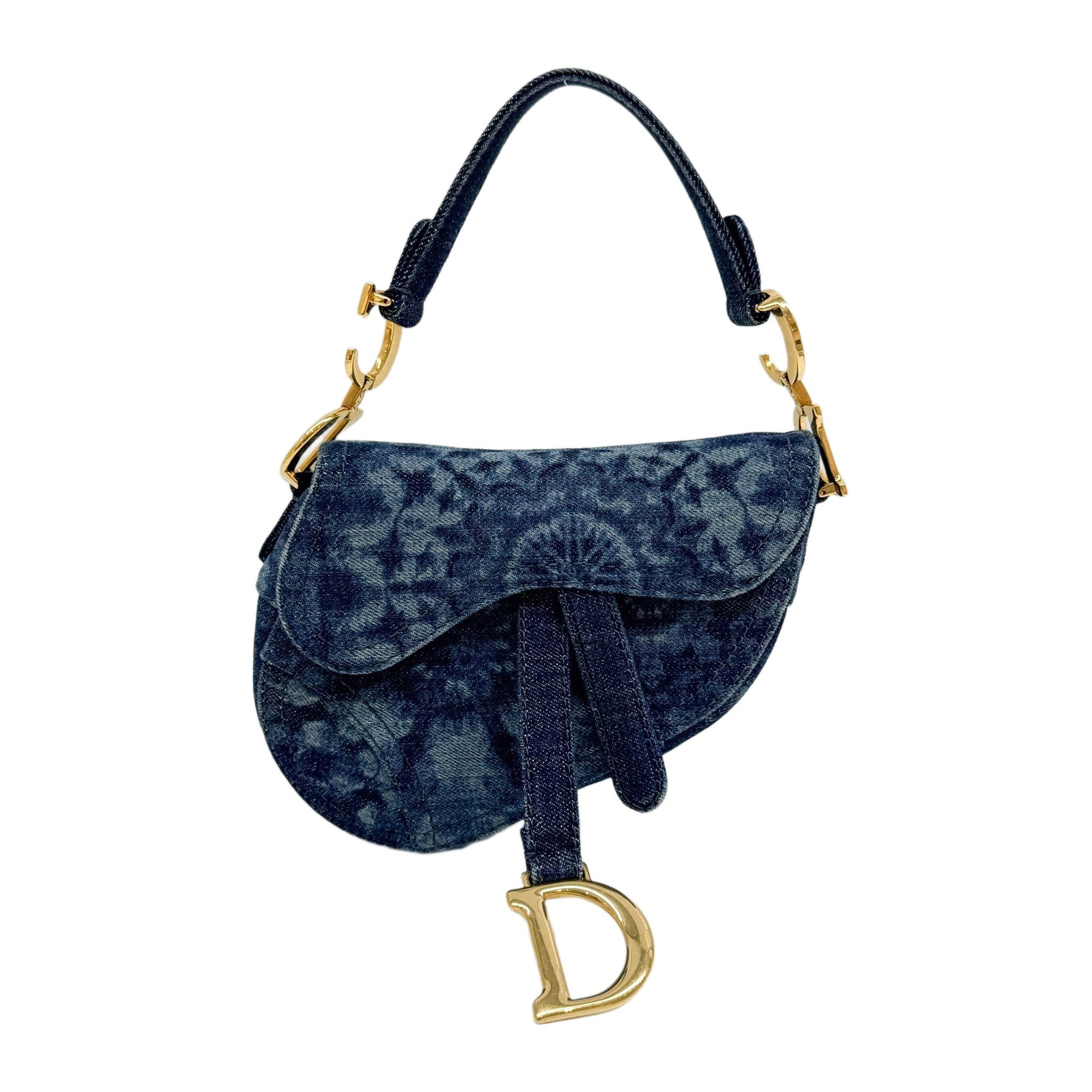 Mini Saddle Dark Blue Tie Dye Print Denim Shoulder Bag