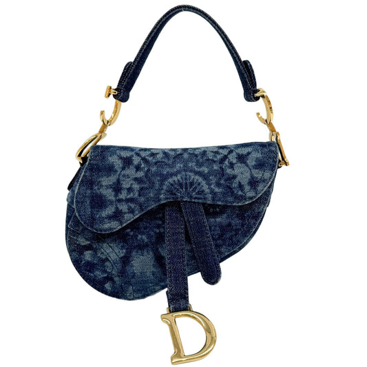 Mini Saddle Dark Blue Tie Dye Print Denim Shoulder Bag