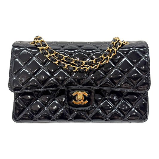 Medium Classic Double Flap 1996-1997 Matelasse Black Patent Leather Shoulder Bag