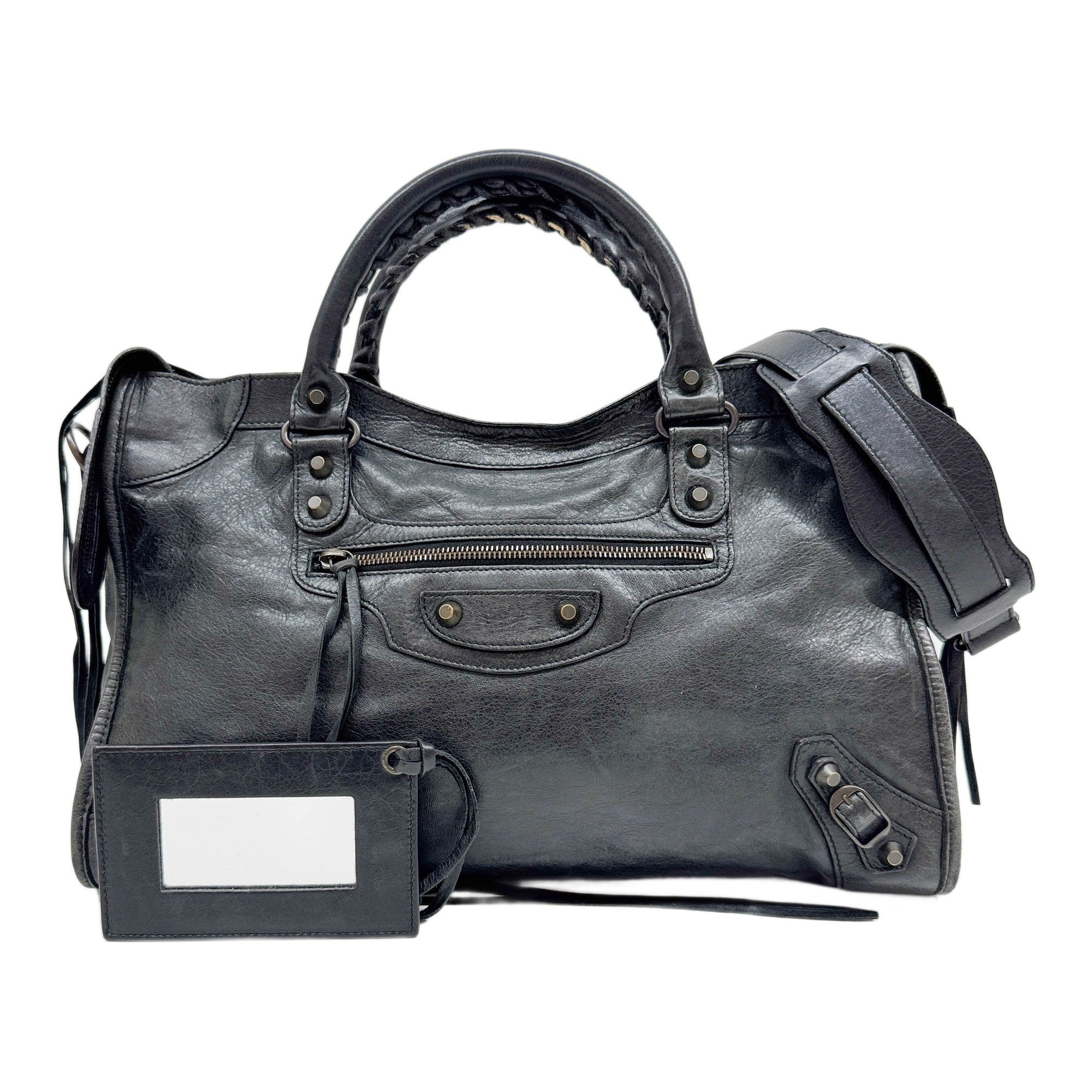 The City Black Leather Two Way Bag