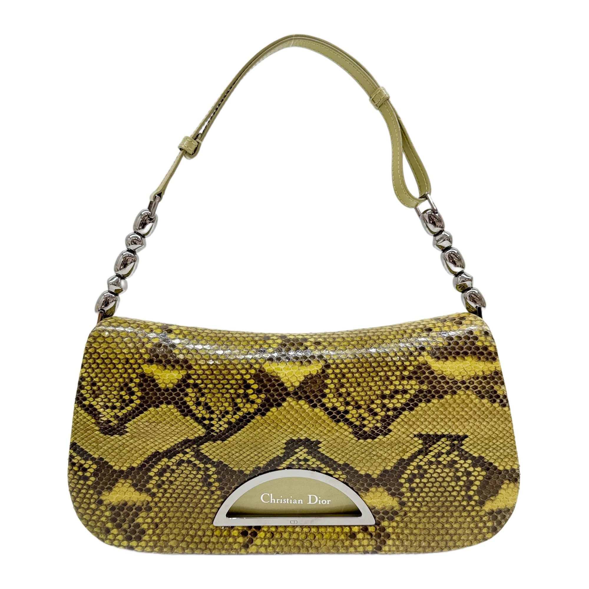 Malice Pearl Silver Hardware Chartreuse Green Python Embossed Leather Shoulder Bag