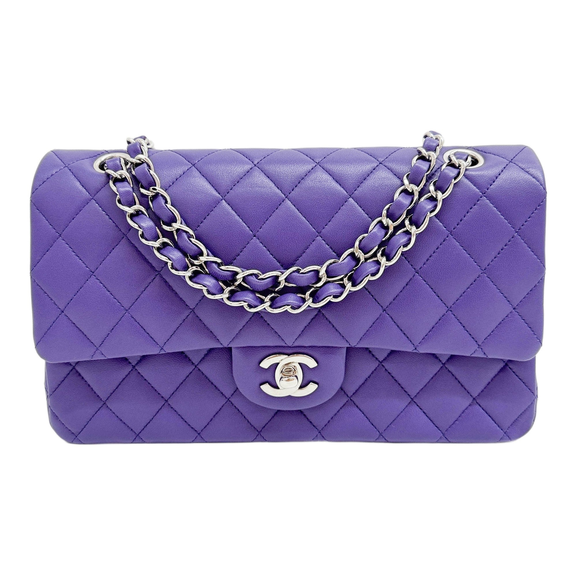 Medium Classic Double Flap 2015-2016 Matelasse Purple Leather Shoulder Bag