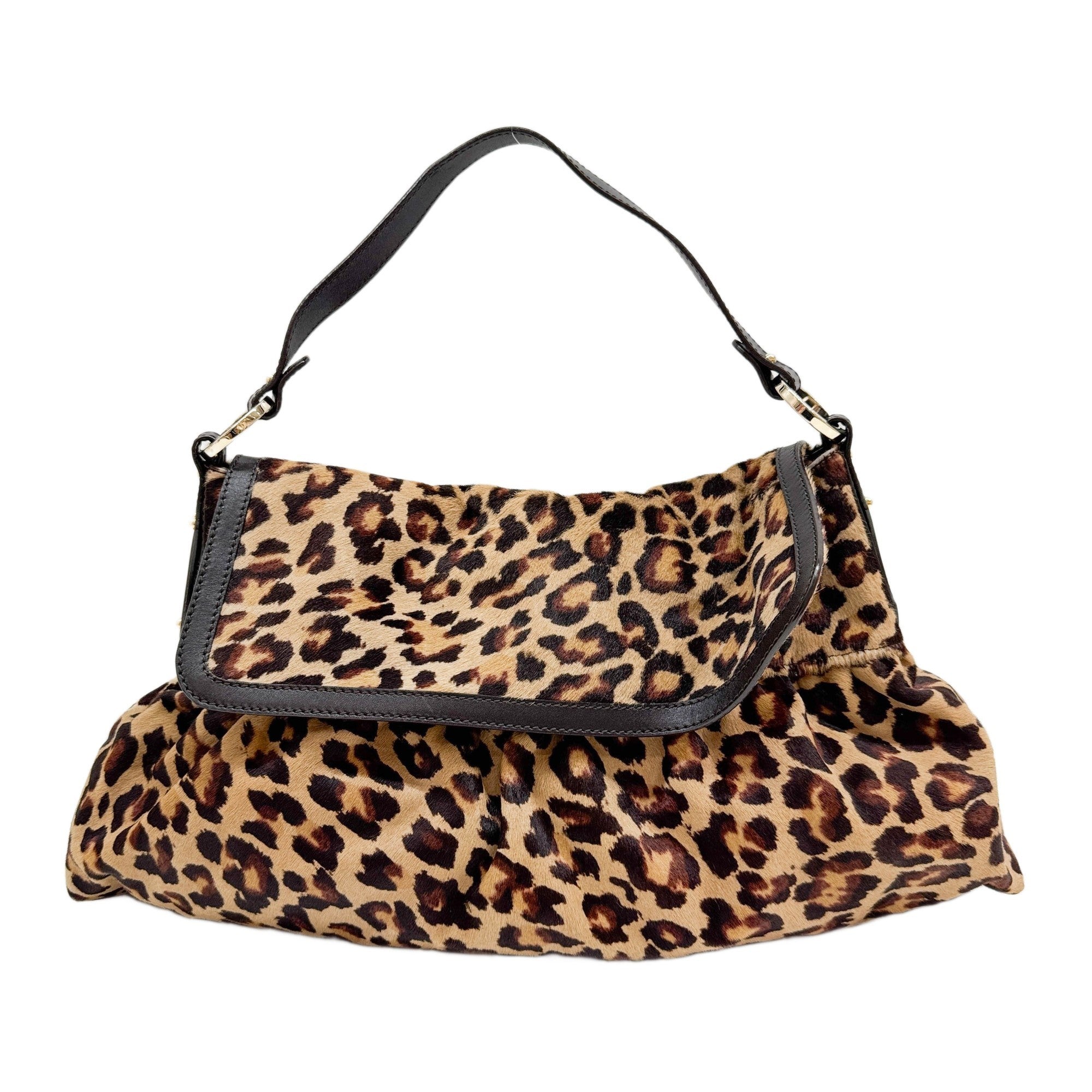 Large Chef Brown Leopard Print Pony Hair Hobo Shoulder Bag