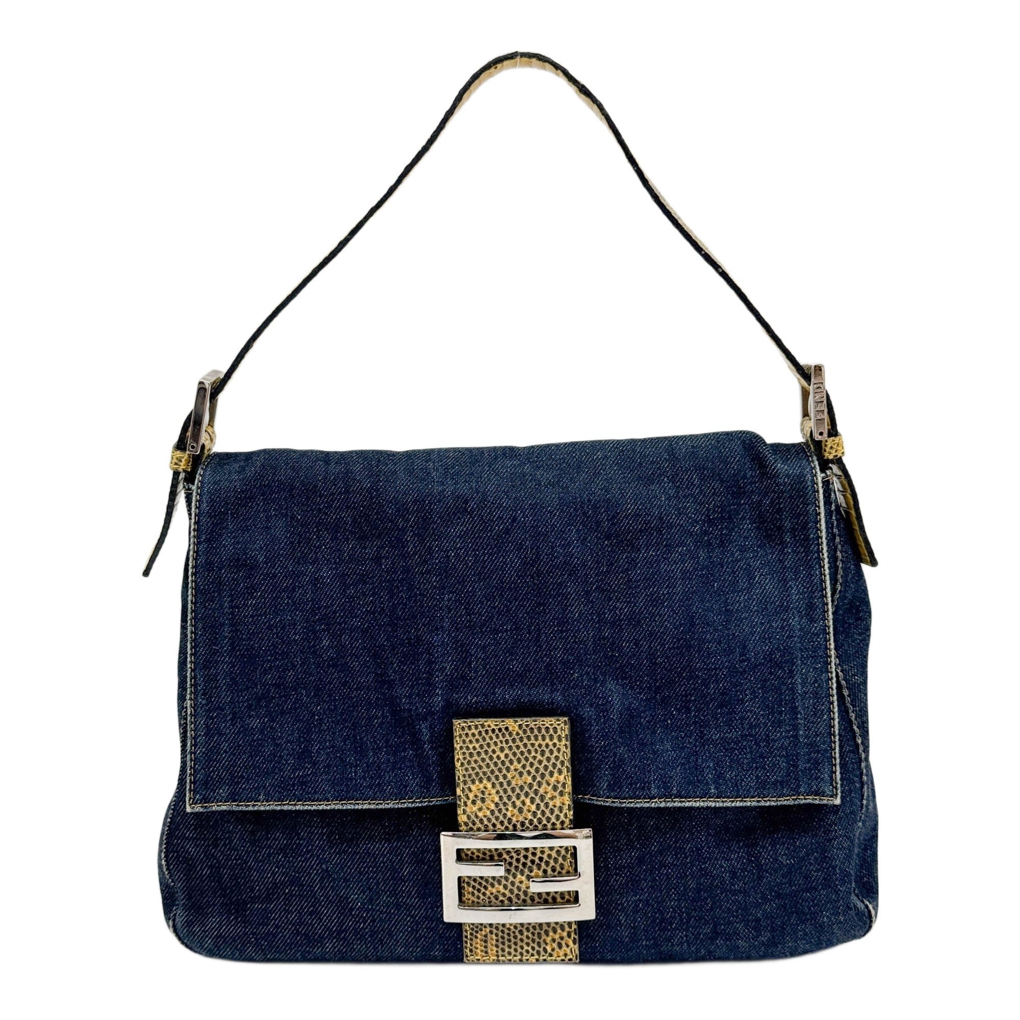 Mamma Baguette Blue Denim with Python Embossed Leather