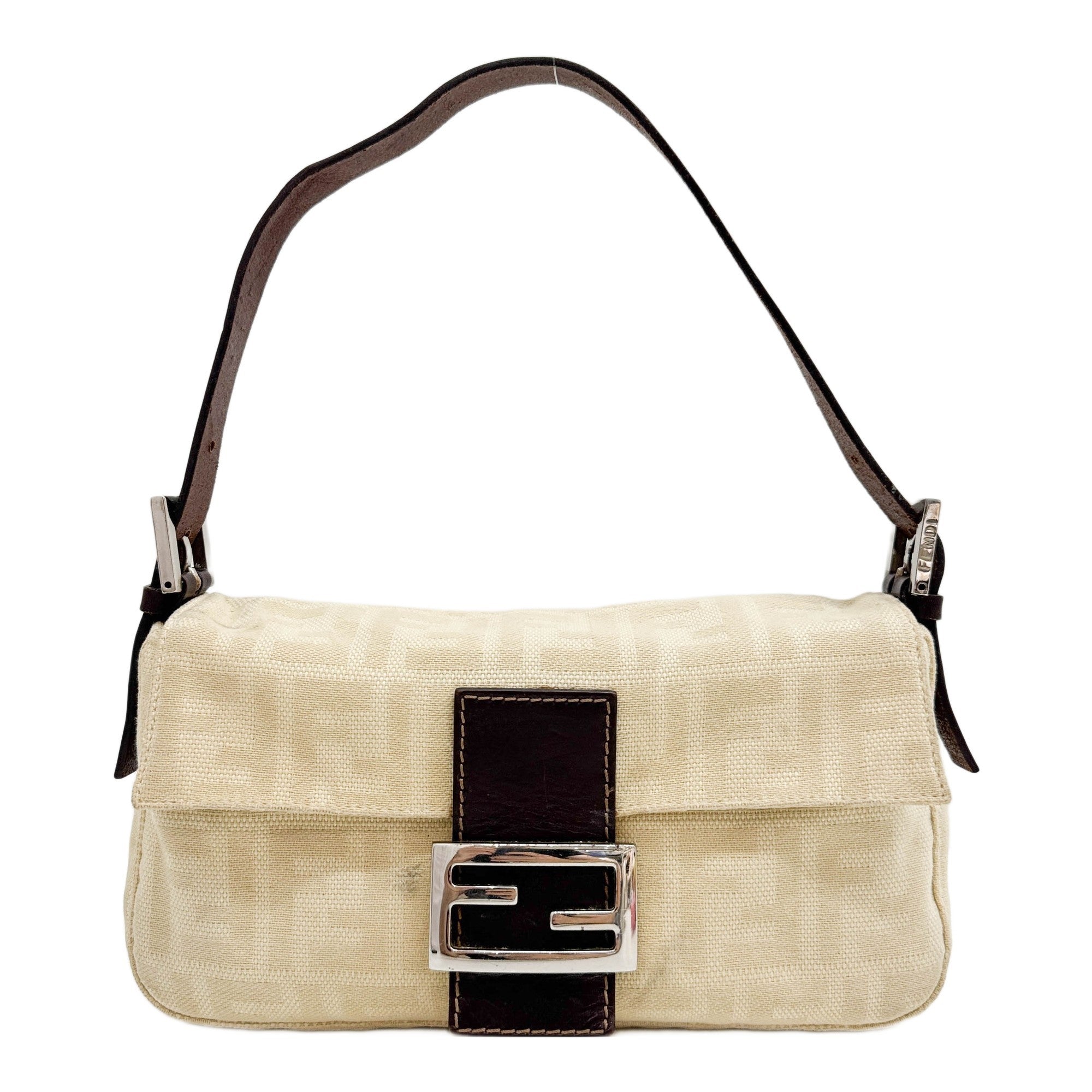 Baguette Beige Zucca Canvas Shoulder Bag