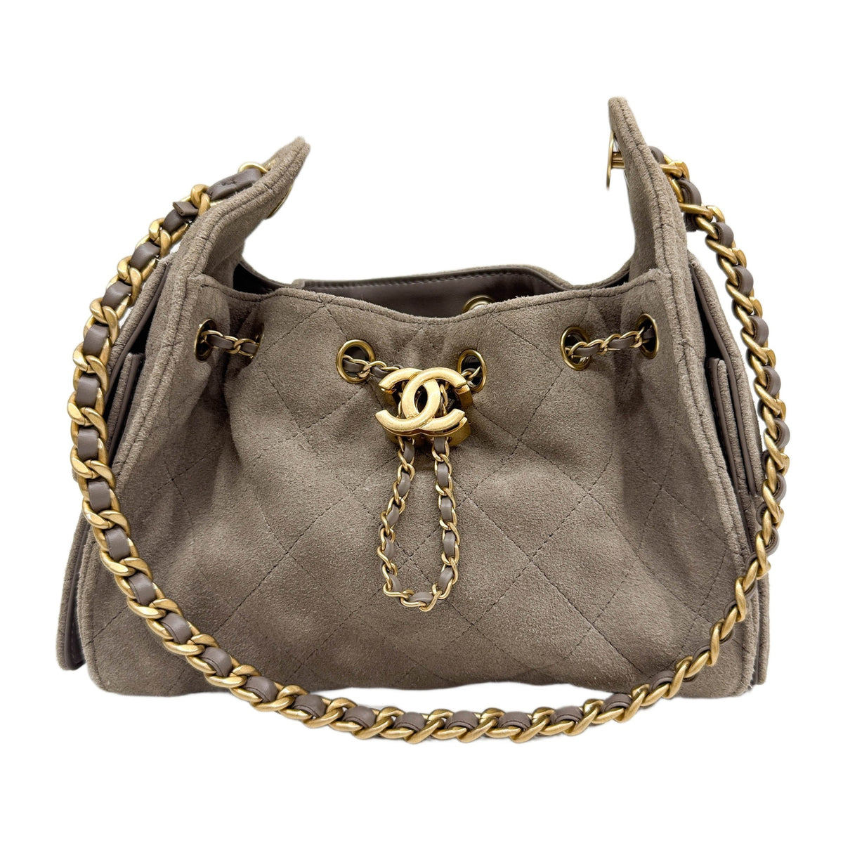 Mini Chanel 25 Matelasse Grey Suede Shoulder Bag
